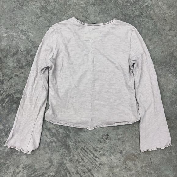 SHEIN Small Cotton Long Sleeve Shirt Flare Basic Everyday Tan Beige - Picture 3 of 8